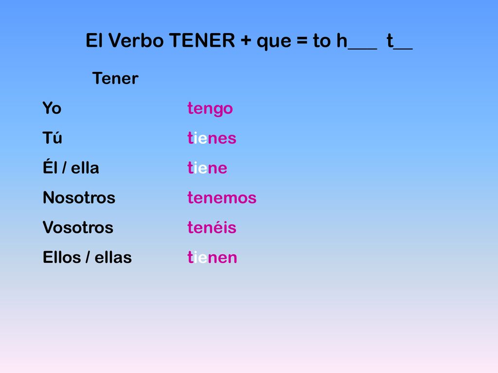 El Verbo TENER + que = to h___ t__