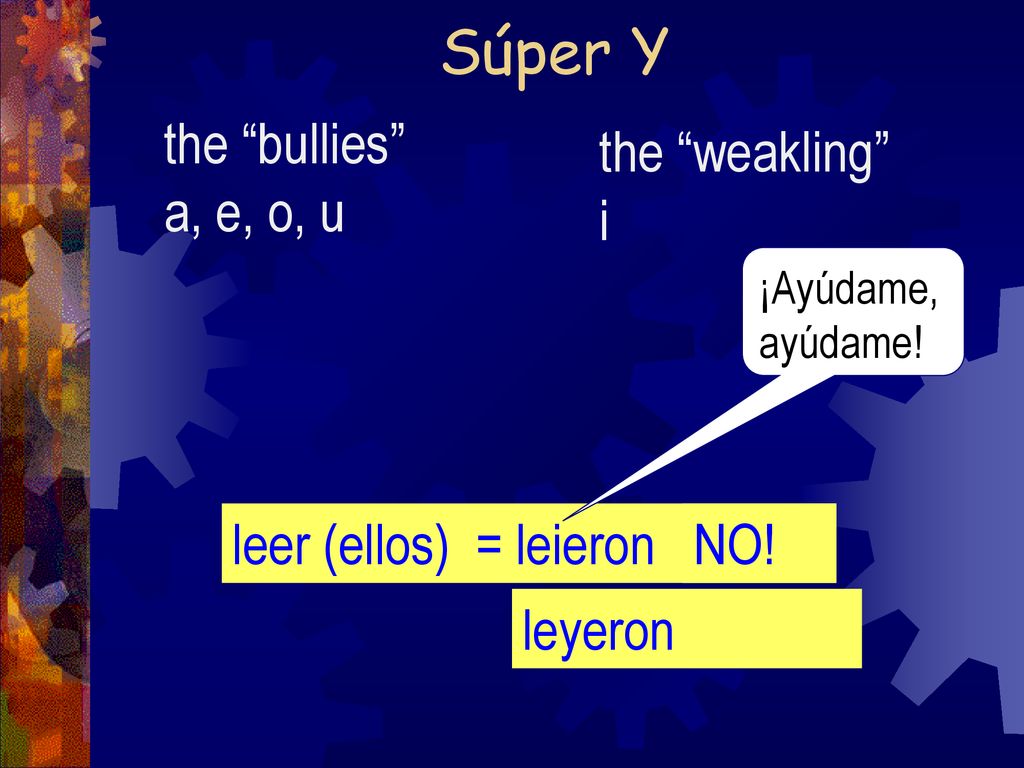 Súper Y the bullies a, e, o, u the weakling i