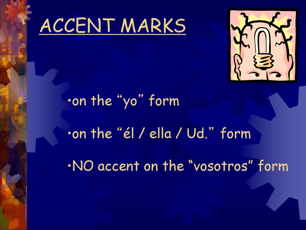 ACCENT MARKS on the yo form on the él / ella / Ud. form