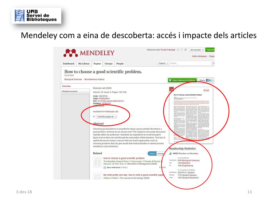 Mendeley com a eina de descoberta: accés i impacte dels articles