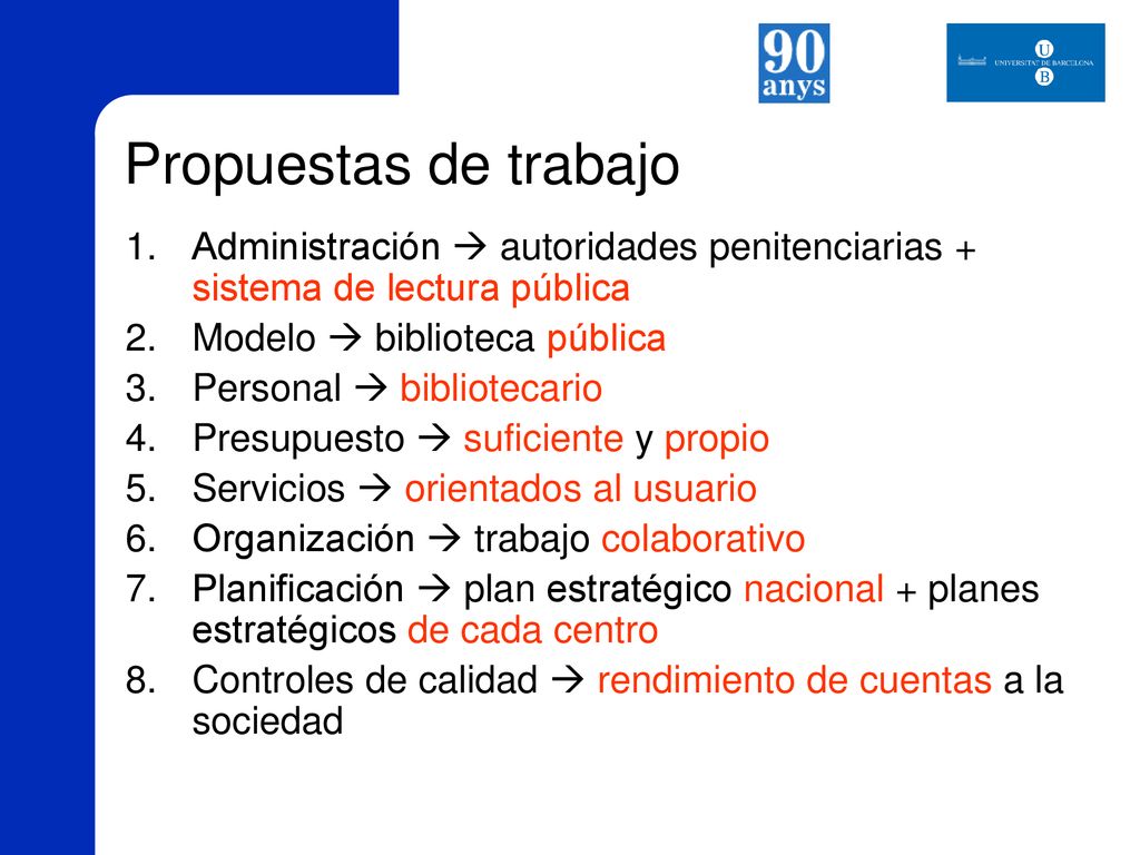 Propuestas de trabajo Administración  autoridades penitenciarias + sistema de lectura pública. Modelo  biblioteca pública.