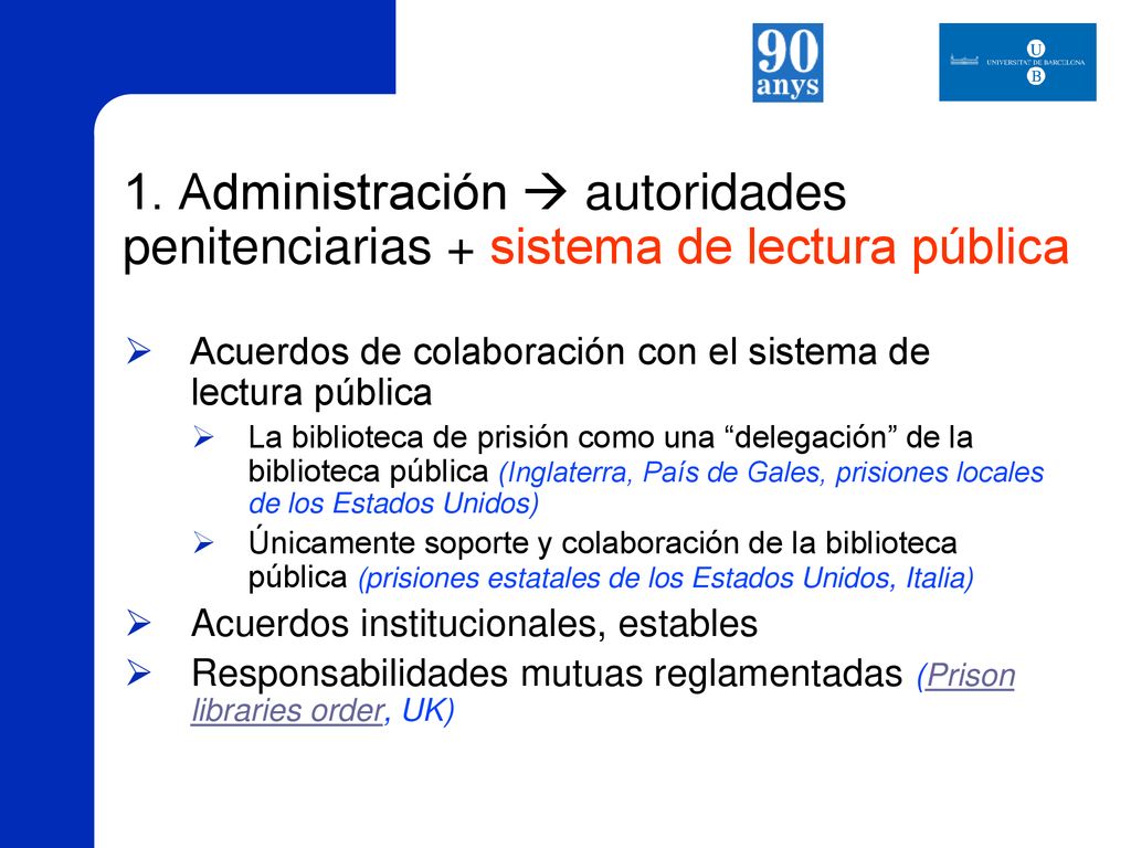 1. Administración  autoridades penitenciarias + sistema de lectura pública