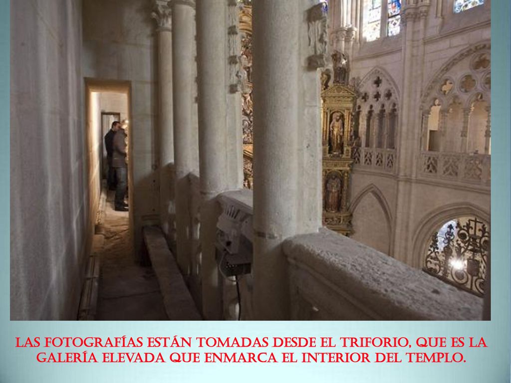 Las fotografías están tomadas desde el triforio, que es la galería elevada que enmarca el interior del templo.