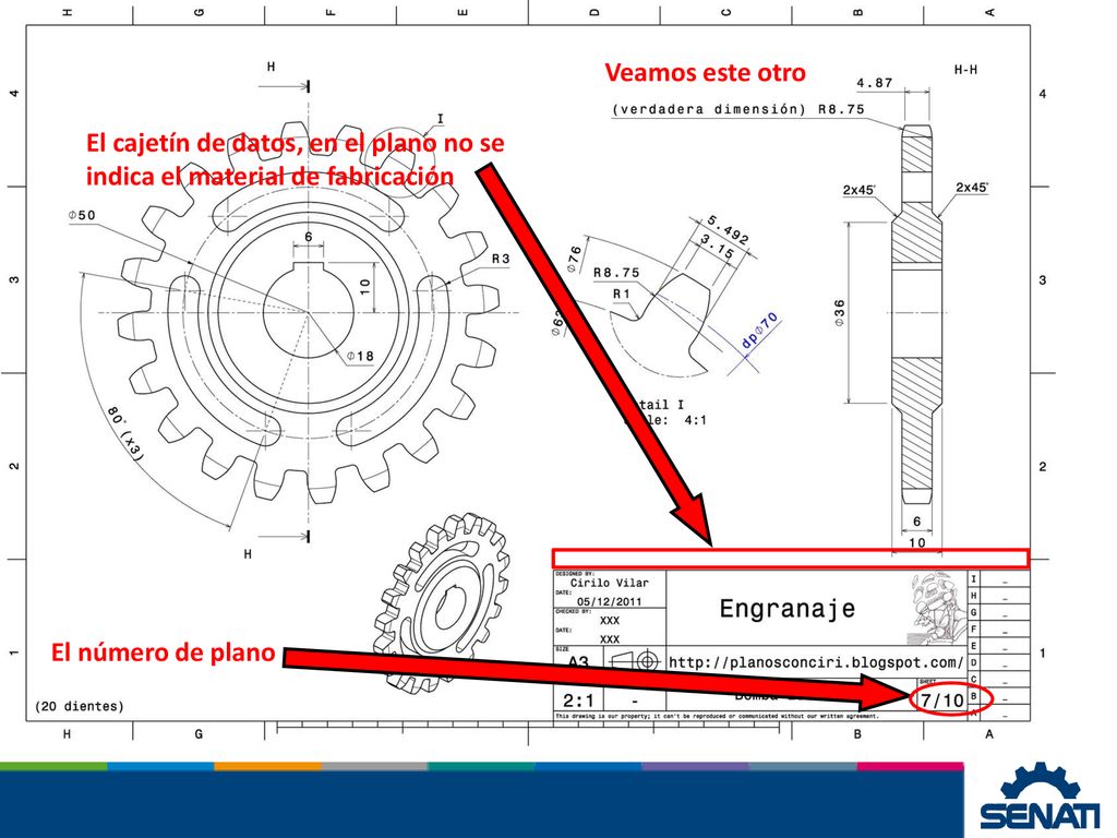 Veamos este otro El cajetín de datos, en el plano no se indica el material de fabricación.
