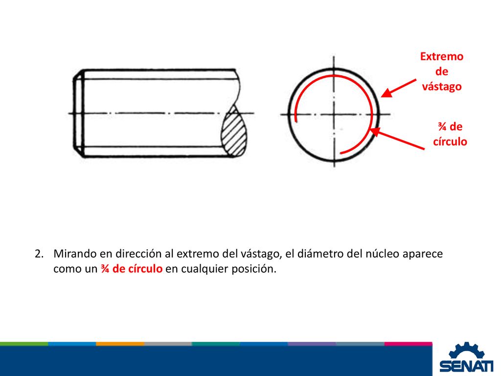Extremo de vástago ¾ de círculo.