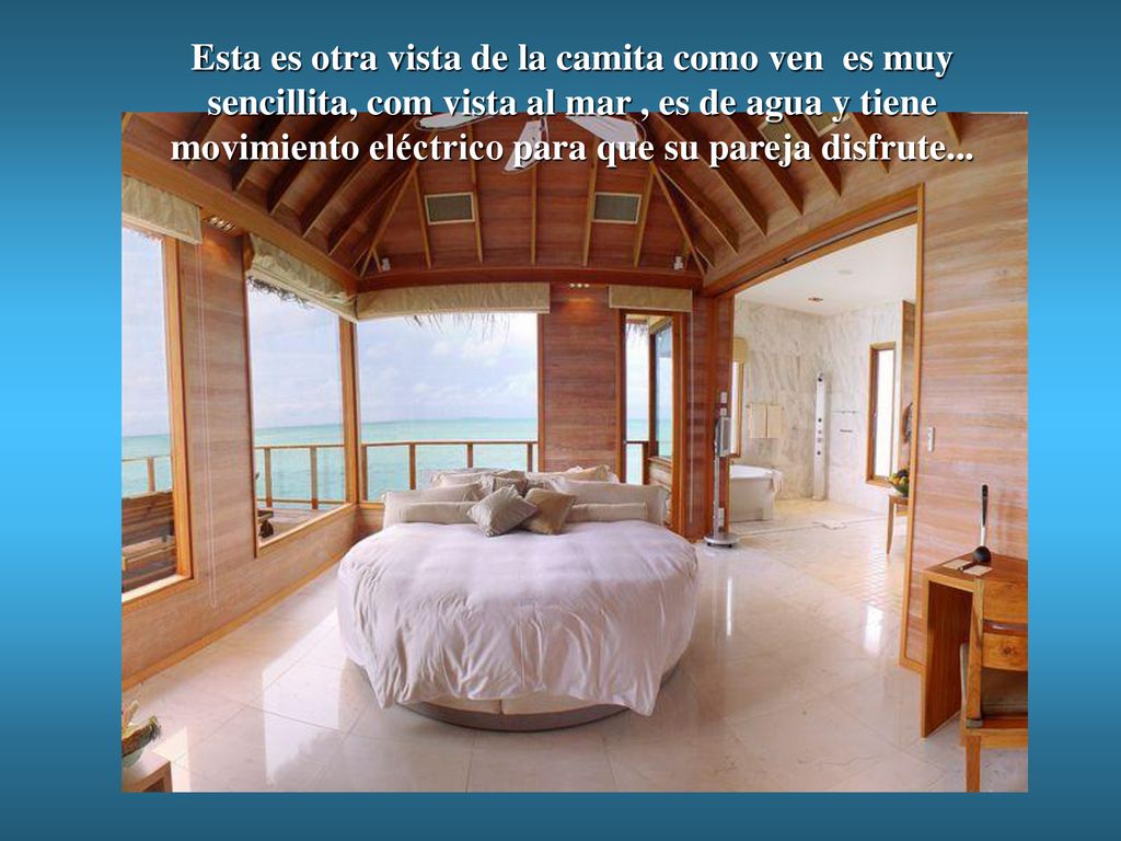 Esta es otra vista de la camita como ven es muy sencillita, com vista al mar , es de agua y tiene movimiento eléctrico para que su pareja disfrute...