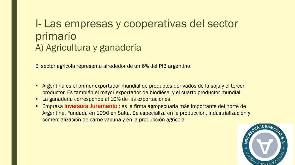 I- Las empresas y cooperativas del sector primario A) Agricultura y ganadería
