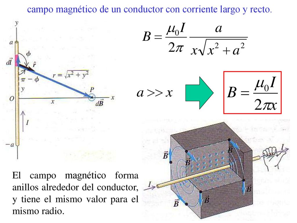 campo magnético de un conductor con corriente largo y recto.
