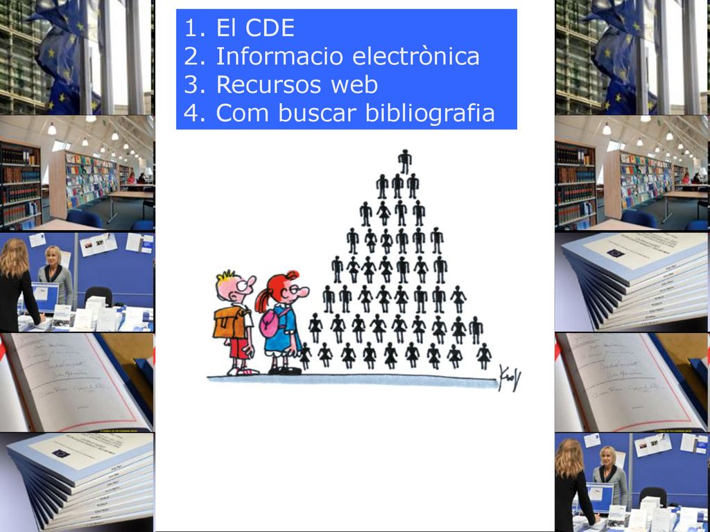 1. El CDE 2. Informacio electrònica 3. Recursos web 4. Com buscar bibliografia