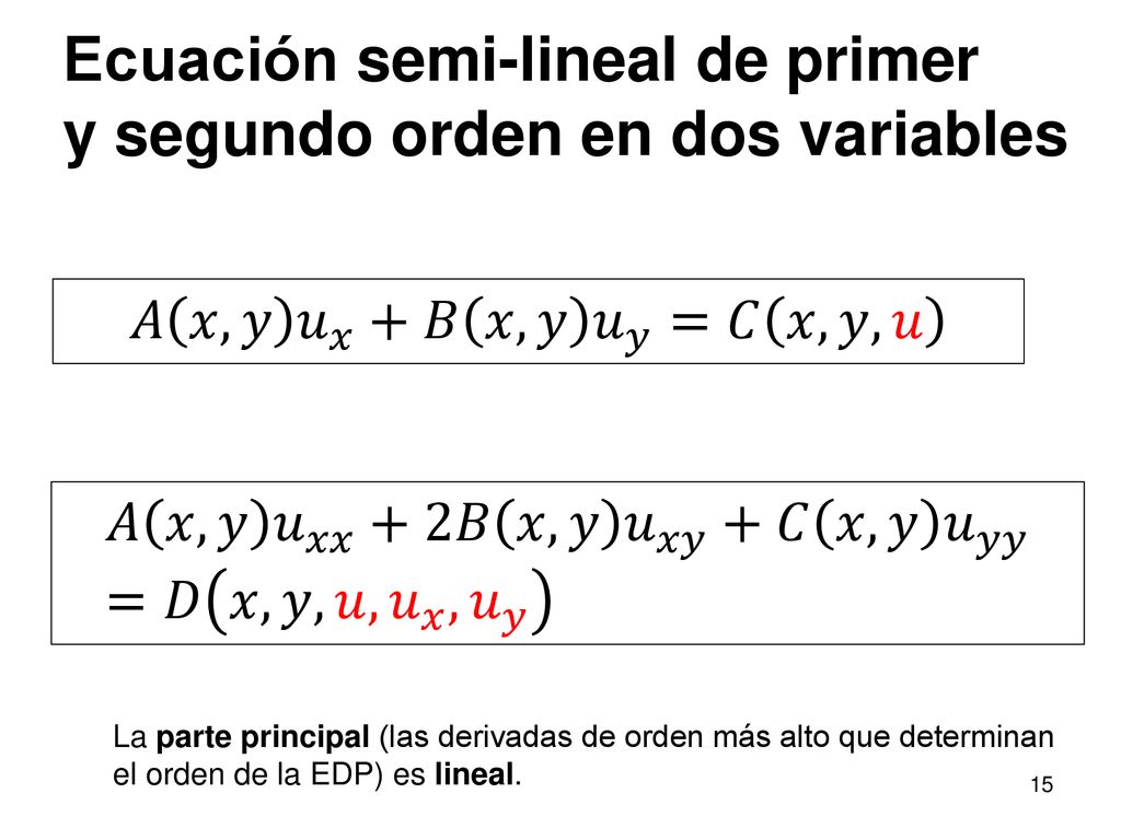 Ecuación semi-lineal de primer y segundo orden en dos variables