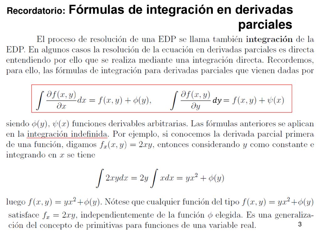 Recordatorio: Fórmulas de integración en derivadas parciales