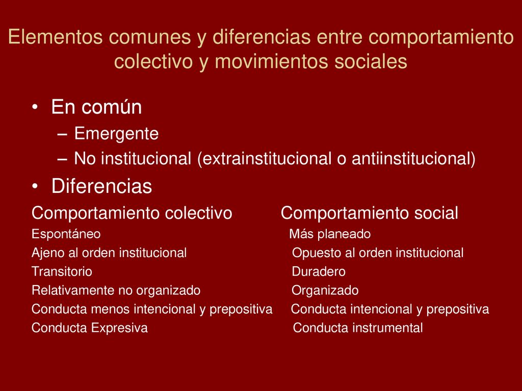 Elementos comunes y diferencias entre comportamiento colectivo y movimientos sociales