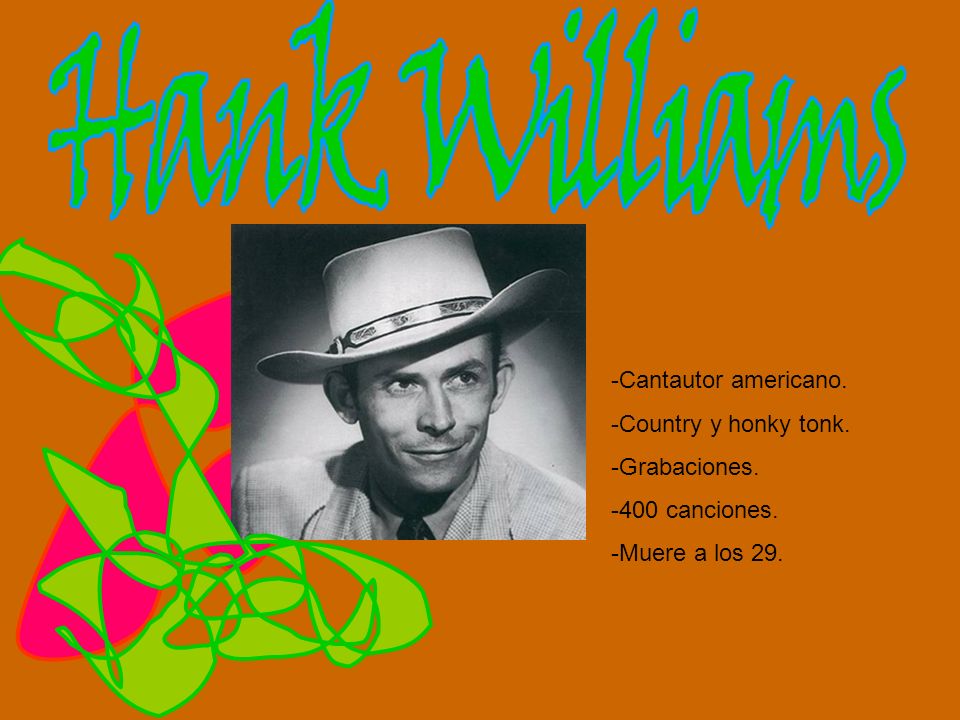 Hank Williams Cantautor americano. Country y honky tonk. Grabaciones.