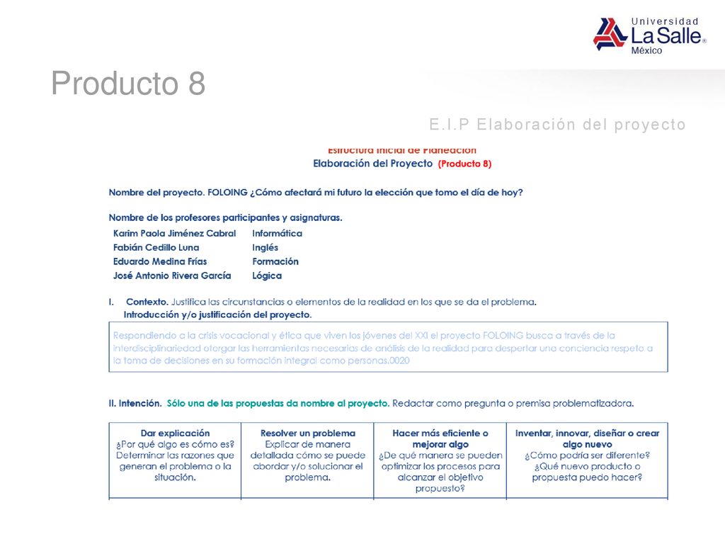Producto 8 E.I.P Elaboración del proyecto