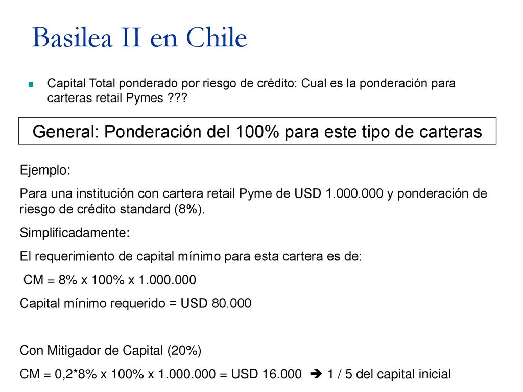 General: Ponderación del 100% para este tipo de carteras