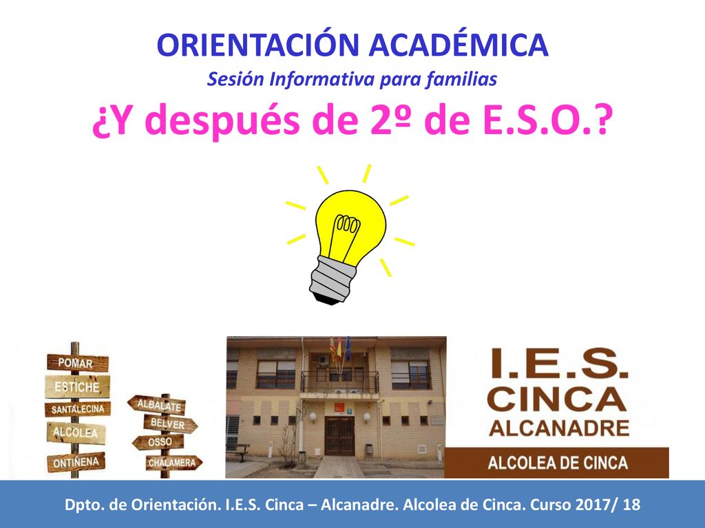ORIENTACIÓN ACADÉMICA Sesión Informativa para familias ¿Y después de 2º de E.S.O.