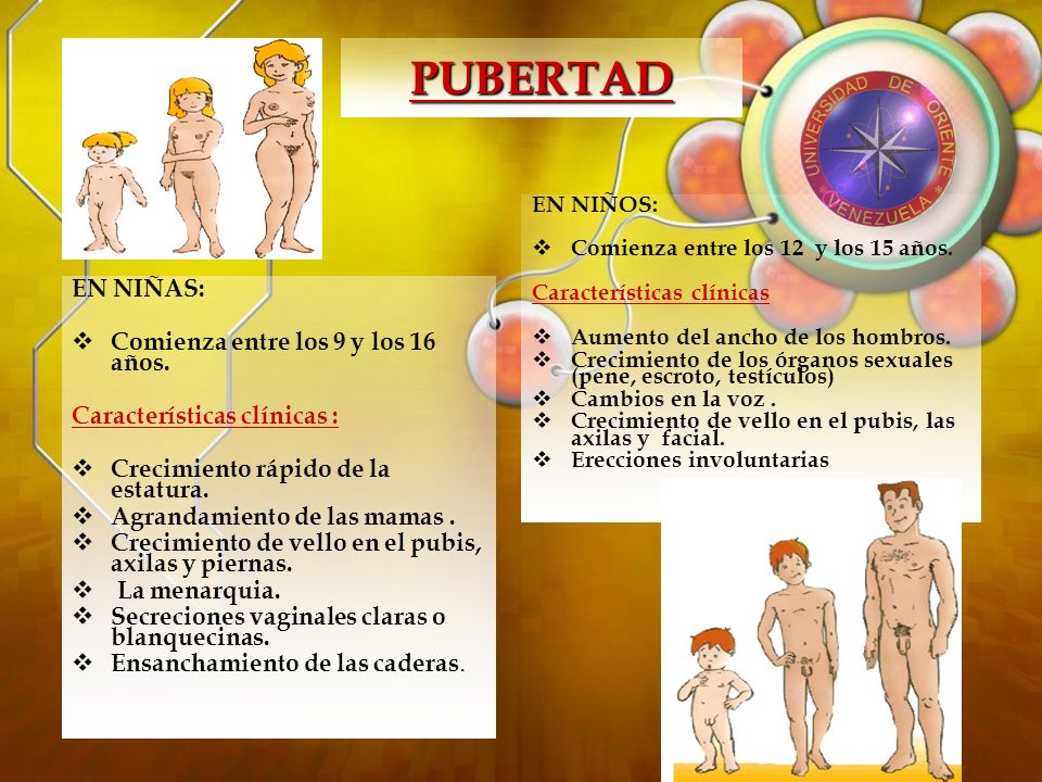 PUBERTAD EN NIÑAS: Comienza entre los 9 y los 16 años.