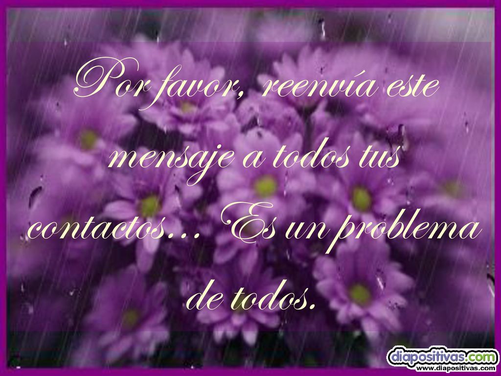 Por favor, reenvía este mensaje a todos tus contactos… Es un problema de todos.