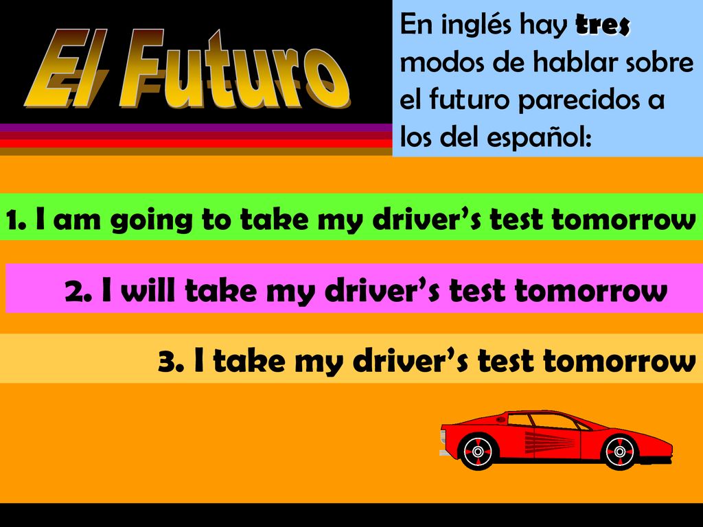 El Futuro 2. I will take my driver’s test tomorrow