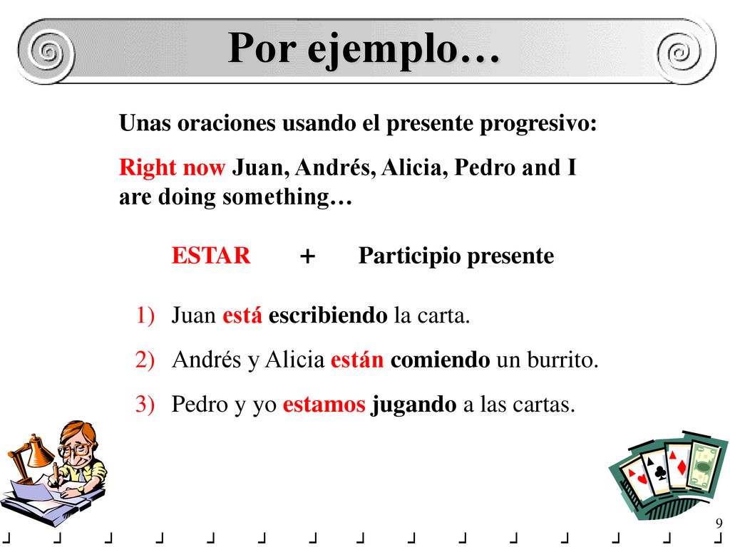 Por ejemplo… Unas oraciones usando el presente progresivo: