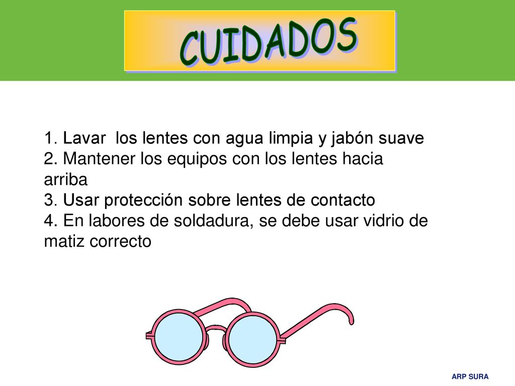 CUIDADOS 1. Lavar los lentes con agua limpia y jabón suave