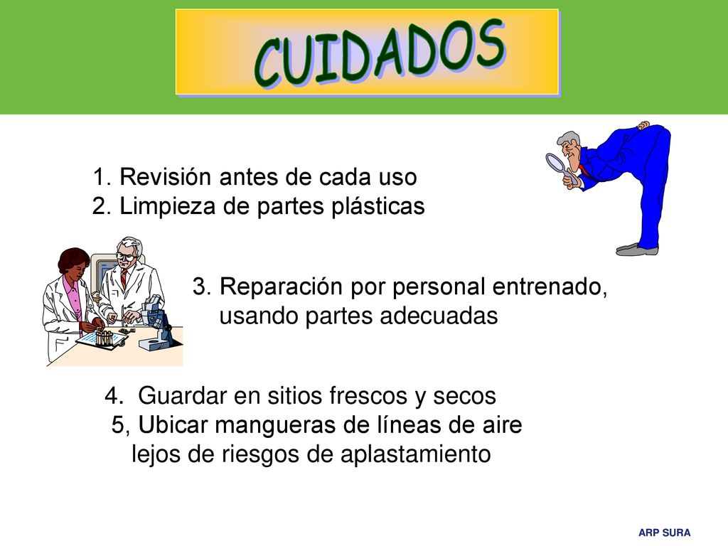 CUIDADOS 1. Revisión antes de cada uso 2. Limpieza de partes plásticas
