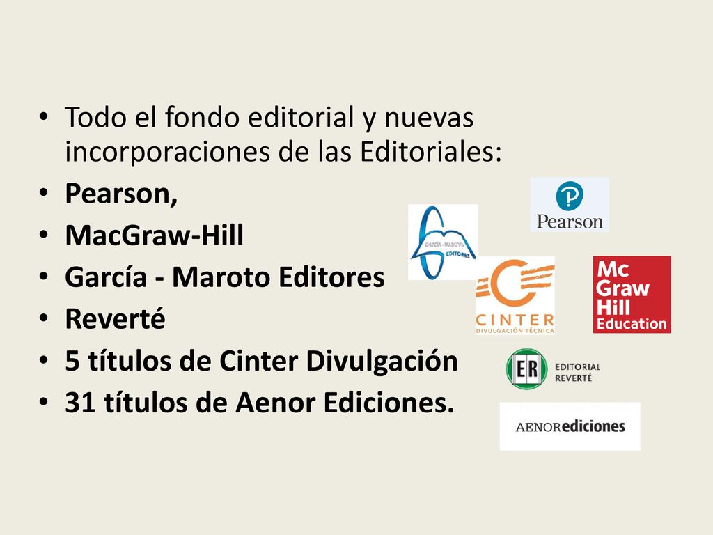 Todo el fondo editorial y nuevas incorporaciones de las Editoriales: