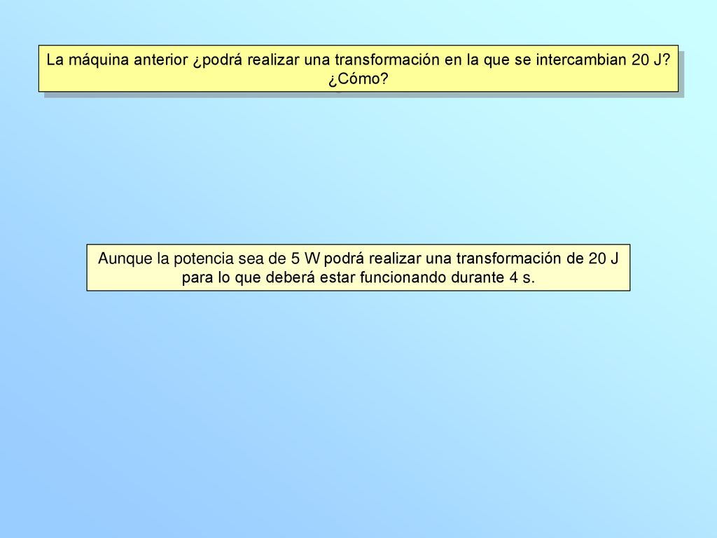 La máquina anterior ¿podrá realizar una transformación en la que se intercambian 20 J