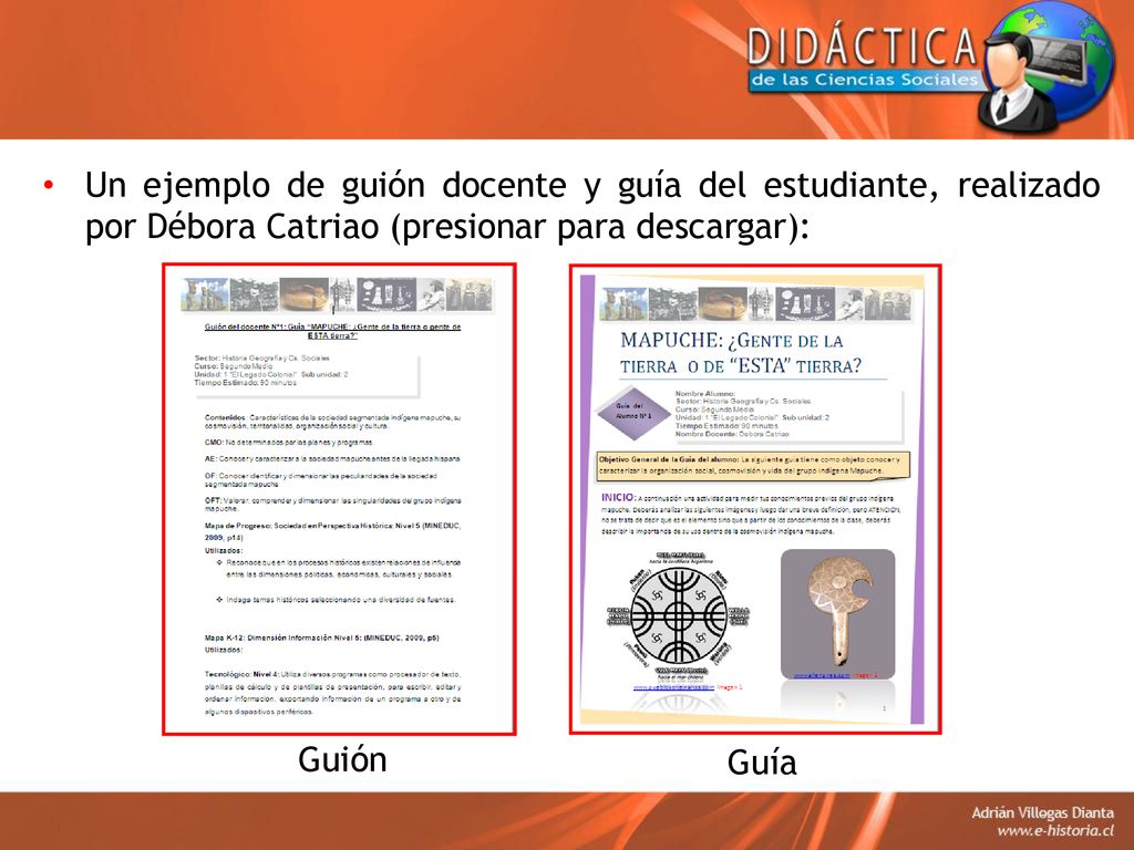 Un ejemplo de guión docente y guía del estudiante, realizado por Débora Catriao (presionar para descargar):