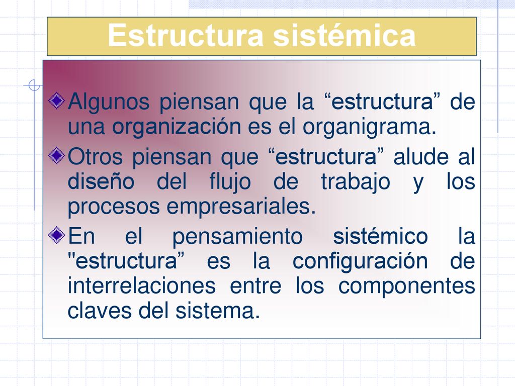 Estructura sistémica Algunos piensan que la estructura de una organización es el organigrama.