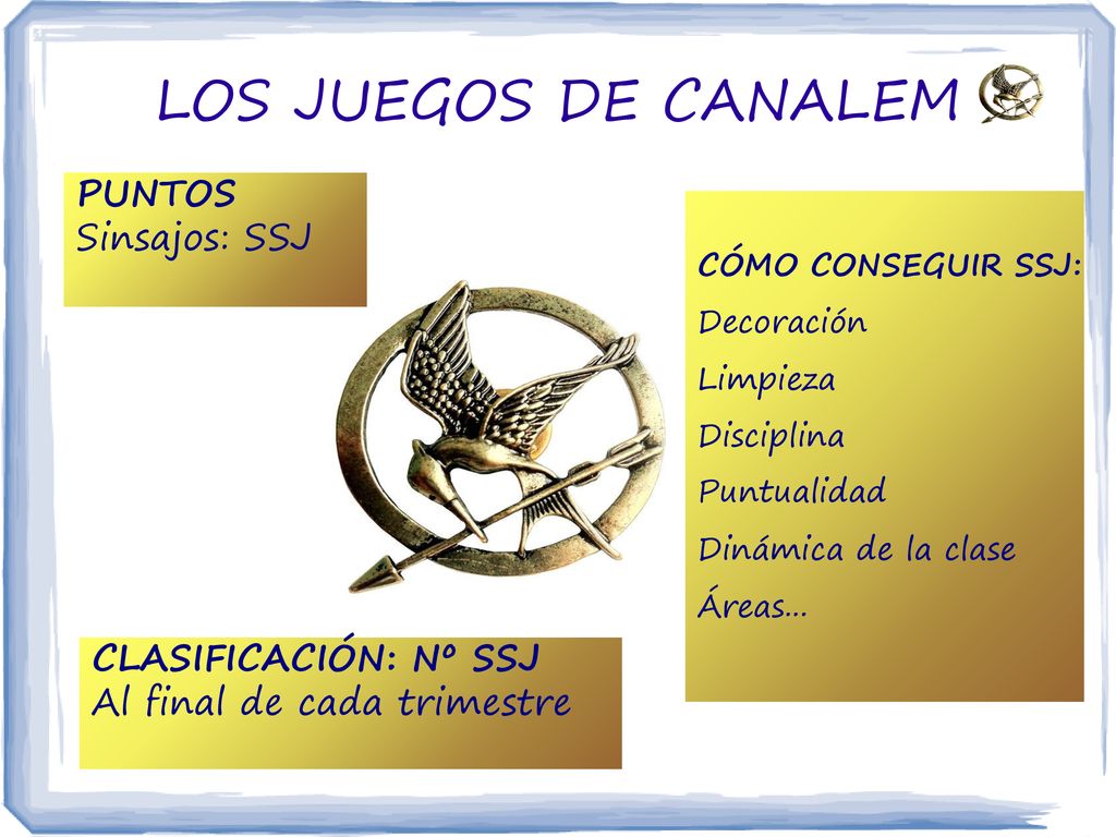 LOS JUEGOS DE CANALEM PUNTOS Sinsajos: SSJ CLASIFICACIÓN: Nº SSJ