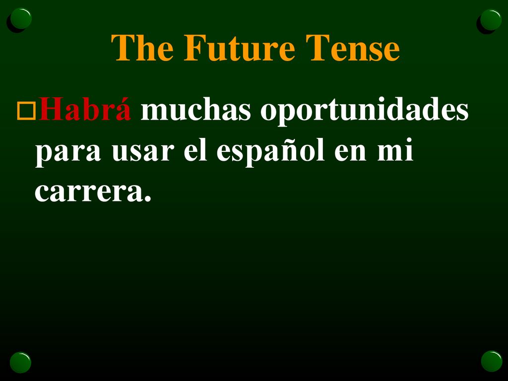 The Future Tense Habrá muchas oportunidades para usar el español en mi carrera.
