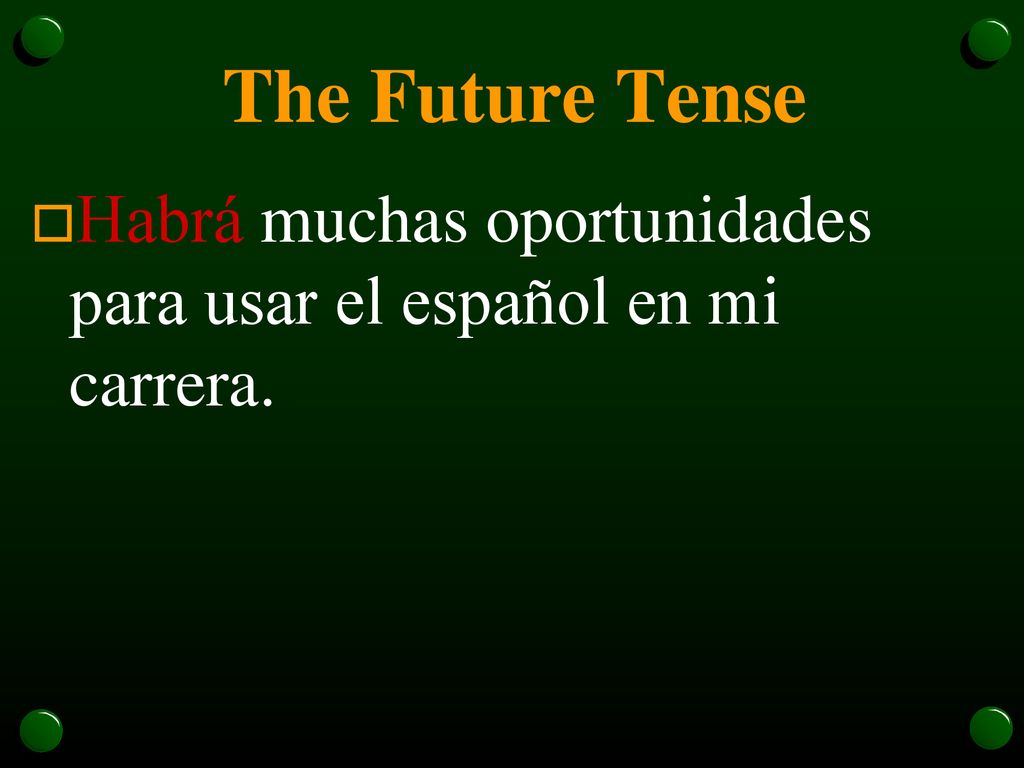 The Future Tense Habrá muchas oportunidades para usar el español en mi carrera.