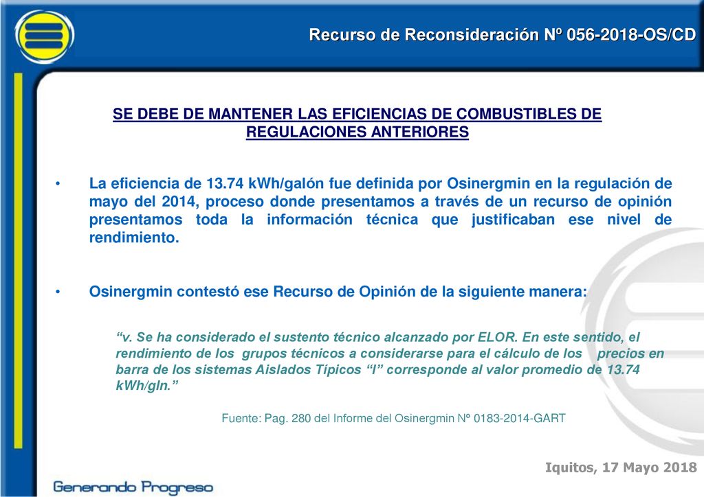 Fuente: Pag. 280 del Informe del Osinergmin Nº GART