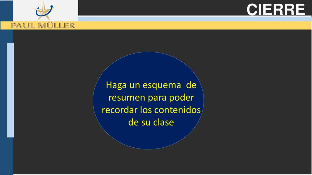 CIERRE Haga un esquema de resumen para poder recordar los contenidos de su clase