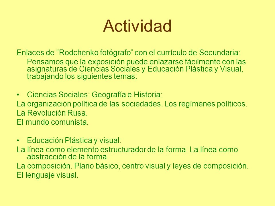 Actividad Enlaces de Rodchenko fotógrafo con el currículo de Secundaria: