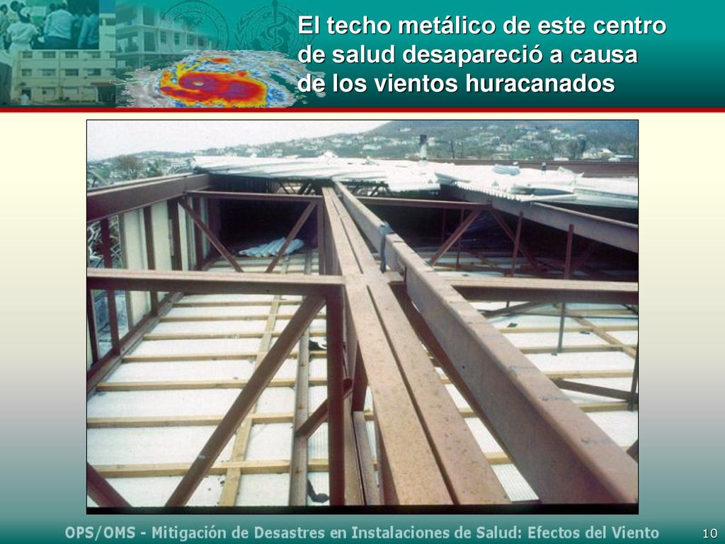 El techo metálico de este centro de salud desapareció a causa de los vientos huracanados