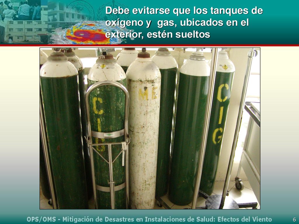 Debe evitarse que los tanques de oxígeno y gas, ubicados en el exterior, estén sueltos