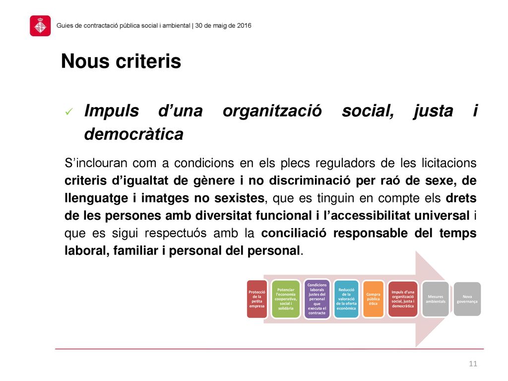 Nous criteris Impuls d’una organització social, justa i democràtica