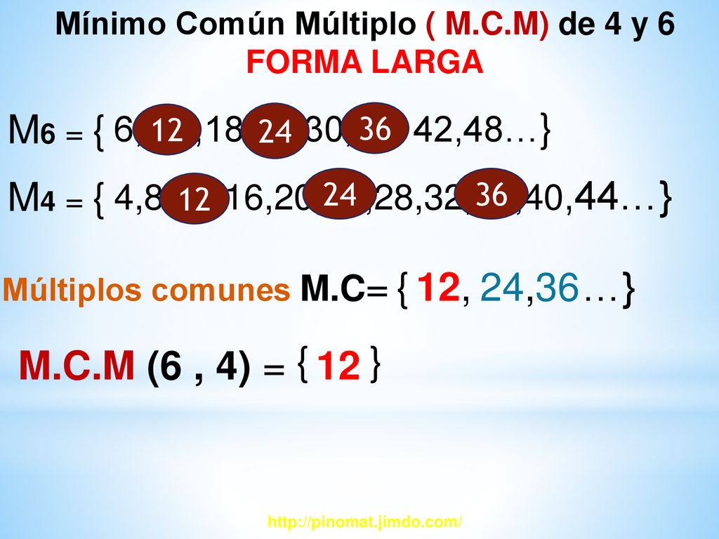 Mínimo Común Múltiplo ( M.C.M) de 4 y 6 FORMA LARGA