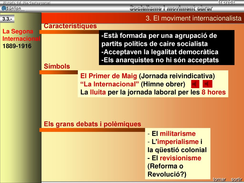 3. El moviment internacionalista Característiques