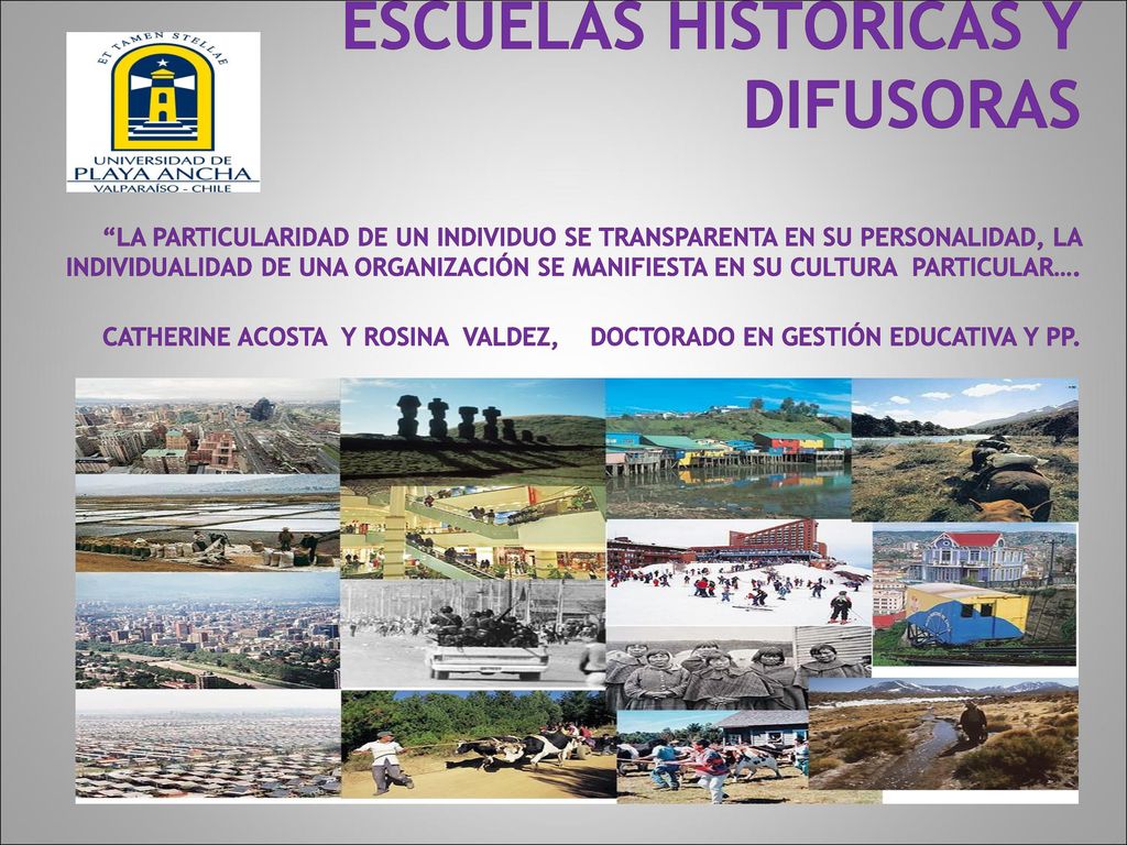 ESCUELAS HISTÓRICAS Y DIFUSORAS La Particularidad de un individuo se transparenta en su personalidad, La individualidad de una organización se manifiesta en su cultura PARTICULAR….