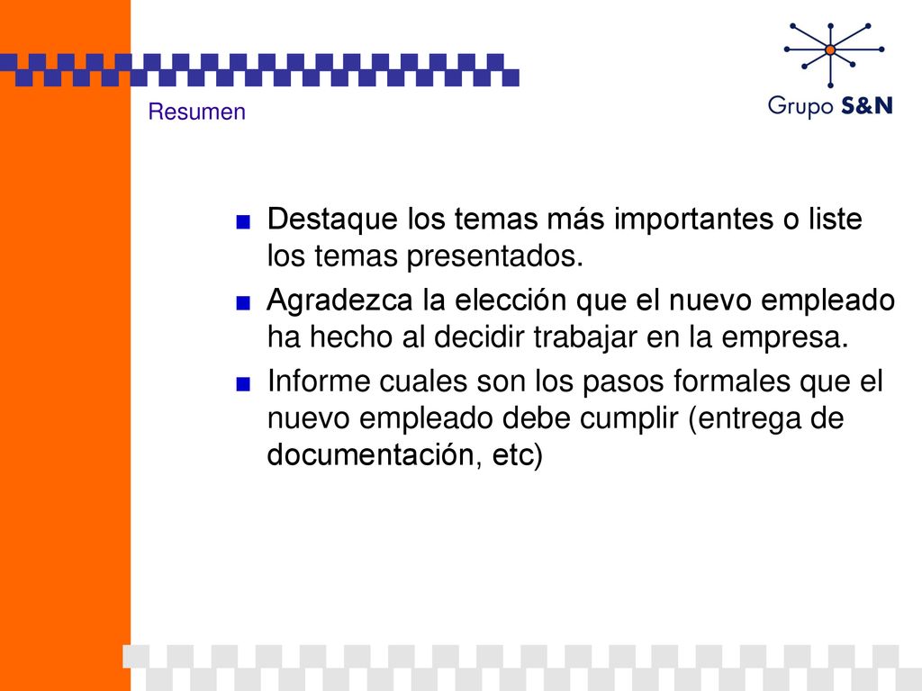 Destaque los temas más importantes o liste los temas presentados.
