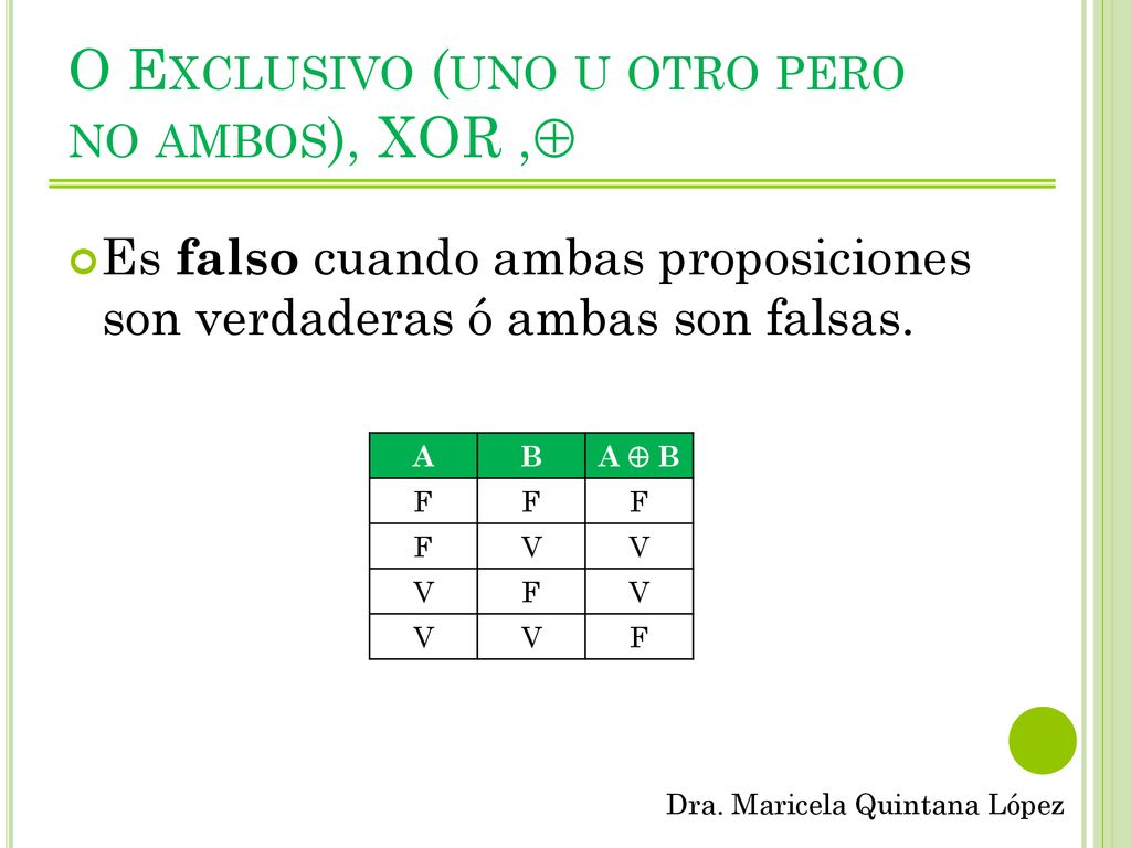 O Exclusivo (uno u otro pero no ambos), XOR ,