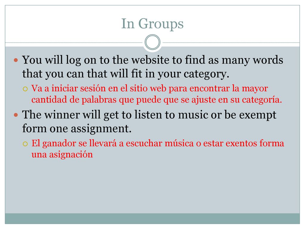 In Groups You will log on to the website to find as many words that you can that will fit in your category.