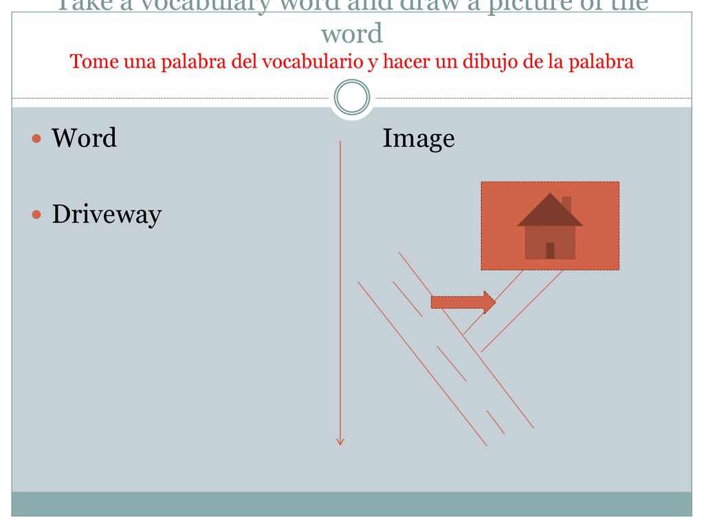 Vocabulary Take a vocabulary word and draw a picture of the word Tome una palabra del vocabulario y hacer un dibujo de la palabra