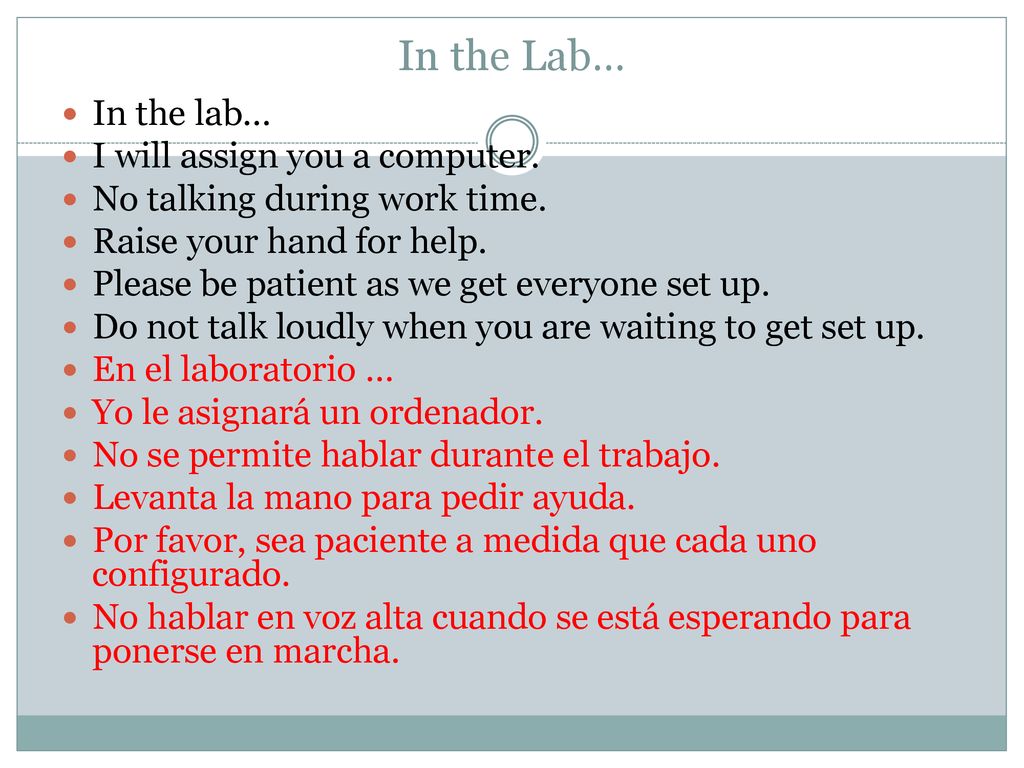 In the Lab… In the lab... I will assign you a computer.