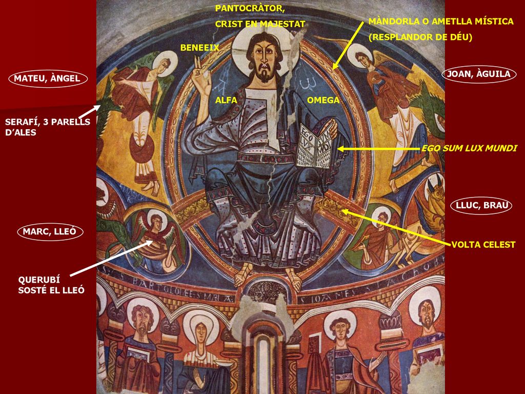 PANTOCRÀTOR, CRIST EN MAJESTAT. MÀNDORLA O AMETLLA MÍSTICA. (RESPLANDOR DE DÉU) BENEEIX. JOAN, ÀGUILA.