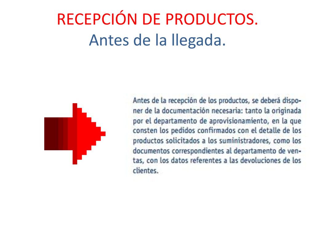 RECEPCIÓN DE PRODUCTOS. Antes de la llegada.