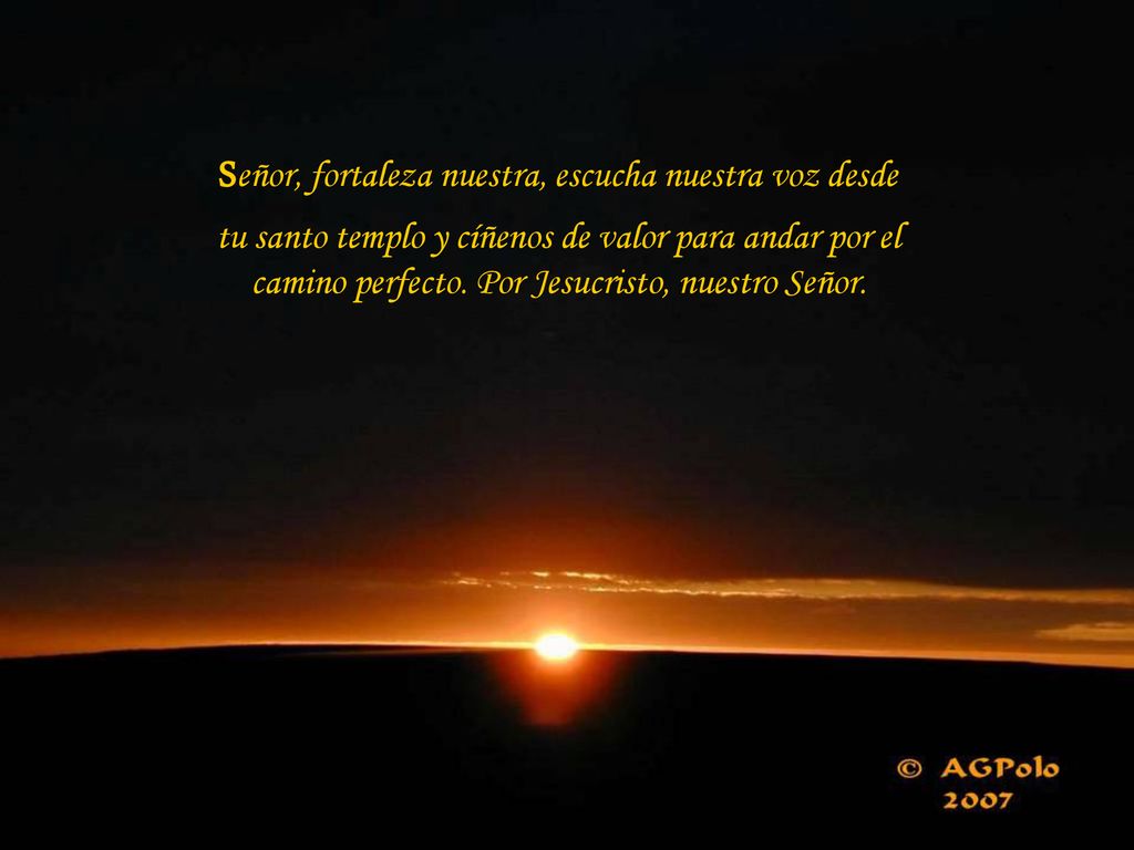 Señor, fortaleza nuestra, escucha nuestra voz desde tu santo templo y cíñenos de valor para andar por el camino perfecto.